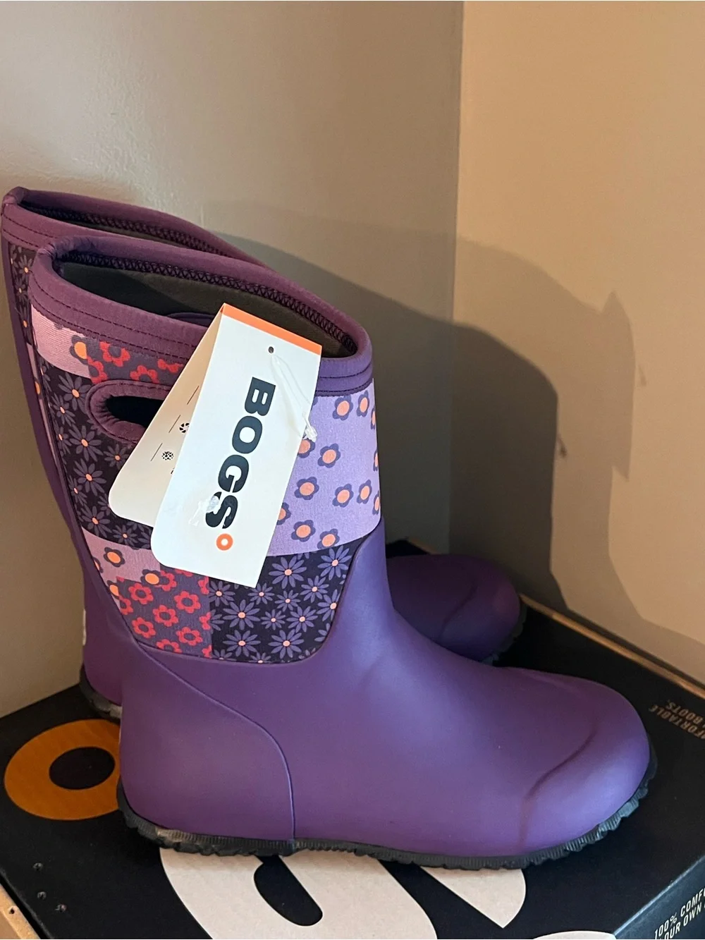 Bogs Purple Floral Patchwork Kids Winter Snow Boots youth 6